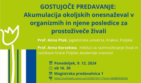 Gostujoče predavanje: Akumulacija okoljskih onesnaževal v organizmih in njene posledice za prostoživeče živali